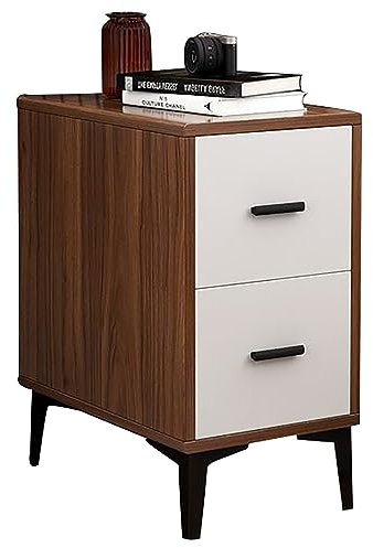 Table de chevet moderne avec 2 tiroirs pour chambre à coucher et salon, petite table de chevet en noyer et finition blanche, 50 cm