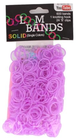 LND Gifts Loom Bands Kit,Replacement Loom Bands Refil 600 Bands in Pink, Purple, Black, White, Knotting Hook, 24 S Clips (Purple)