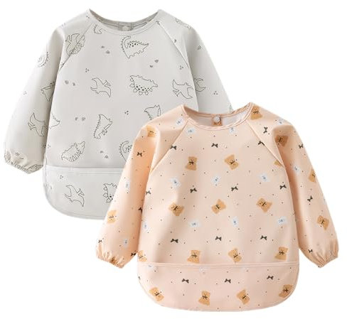 Lätzchen mit Ärmeln 2PCS, Wasserfest und Maschinenwaschbar, Baby Ärmellätzchen zum Abstillen - Leicht zu Reinigen