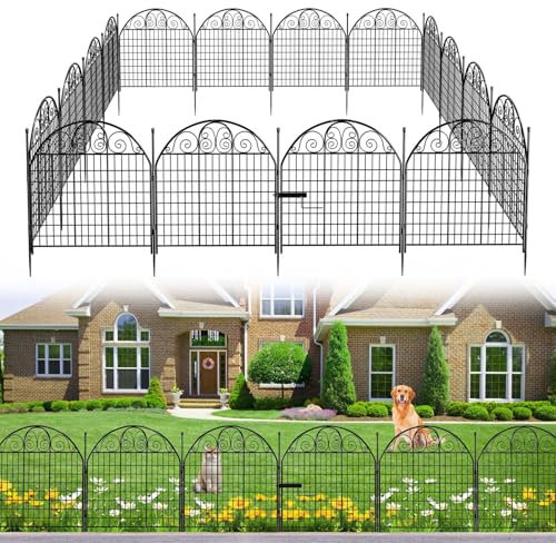 Aisdan 5 Paneele, dekorativer Gartenzaun mit Tor, 81,3 cm (H) x 3,6 m (L), Outdoor-Hundezaun, Tierbarriere, rostfreier Metalldraht, Gartenzaun für Hunde, Kaninchen und Hof, Terrasse, temporär