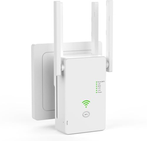 Aenxwa WLAN Repeater WLAN Verstärker 1200Mbit/s Dualband 2,4GHz+5GHz WiFi Booster mit Repeater/Router/Access Point Modus,4 Antenne,Einfache Einrichtung,WiFi Range Extender Mit LAN/WAN Port