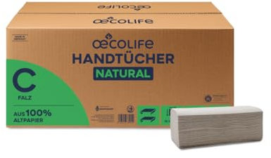 œcolife Handtücher Natural C-Falz, 2400 Blatt, 25x50cm, 1-lagig, Recyclingpapier