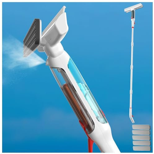 HJXBD888 RYJYQYX 4 en 1 Spray Limpiacristales con Varilla De Extensión, Limpieza Cristales con Colector De Aguas Residuales Y 5 Paños para Ventanas Altas Interiores/Exteriores