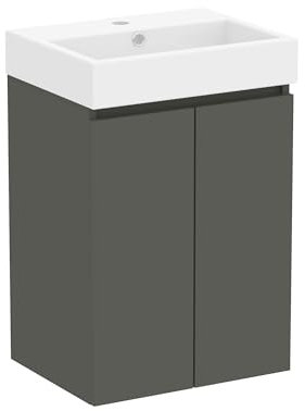 Baikal Mueble de Baño Mini. Mueble MONTADO. 2 Puertas Suspendido con Lavabo. Armario de Baño. Lavabo Ceramico. 45cm Gris Oscuro.
