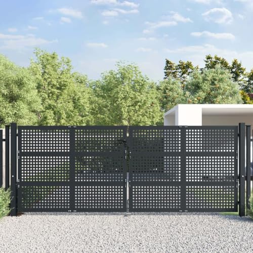 Emmtore Gartentor, Gartentür Gartenpforte mit Maschendraht, Abschließbare Zauntür mit 1 Set Schloss Griff, Hoftor Hoftür, Anthrazit Stahl,400 x 175 cm