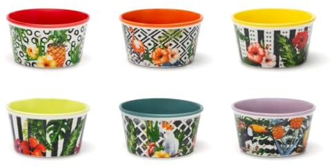 Excelsa Tropical Chic Set mit 6 Schüsseln aus New Bone China, Tropisches Muster