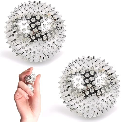 EIHI 2 Stück Magnetische Akupressurkugeln Igelball Massageball, Magnetic Spiked Massage Ball, Akupressur Massagegerät - klein 32mm Durchmesser, Silber