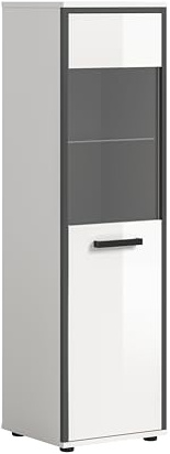 xonox.home – Midischrank Kojak 40x139x34 cm in Weiß/Weiß Hochglanz | mit anthrazitfarbenem Rahmen & grau getöntem Frontglas – Moderner Midischrank Standschrank für das Bad