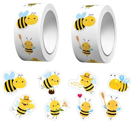 OYUUJII Biene Aufkleber,2 Rolle 1000 Stück Belohnungssticker Bienen Sticker | Biene Aufkleber Kleine Bienes Belohnungsaufkleber Kinder Süße Tieraufkleber für Kinder,Schule,Party Deko,DIY