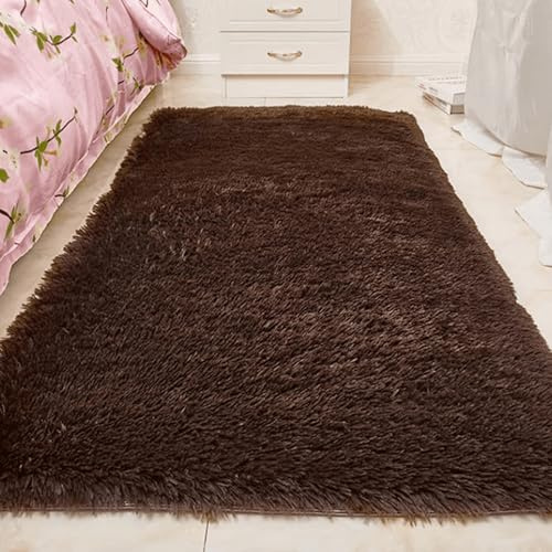 FEIJUAND Hochflor Flauschig Teppich 160 x 330 cm rutschfest Hochflor Waschbarer Teppich Shaggy Waschbar Und rutschfest für Kinderzimmer Teenager Schlafsaal, braun
