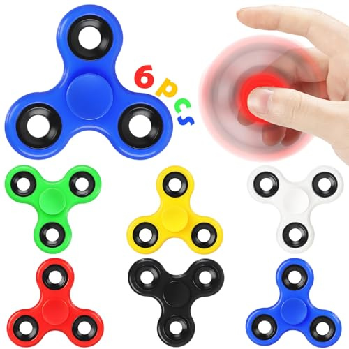 SCIONE 6er-Pack Mini-Fidget-Spinner (6,3 cm) | Kleinere Größe ideal für Kinder, Schulbedarf & Partytüten-Füller | Sensorisches Spielzeug für Kinder & Erwachsene | Rot, Blau, Grün, Gelb, Schwarz, Weiß