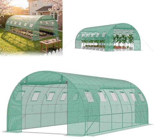 ACXIN Gewächshaus 6x3x2m, Foliengewächshaus mit verzinktem Stahlrahmen, 140g/m² PE-Gitterfolie, 12 Fenster und 2 Reißverschlusstüren, Winterfest Folientunnel für Tomatenhaus Tomatengewächshaus