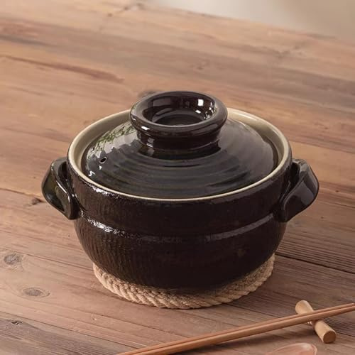 PA-DABAOO Cocotte Japonaise En Céramique Avec Couvercle, Marmite À Soupe Faite À La Main, Cocotte En Terre Cuite, Bol À Soupe Chinois, Marmite Profonde En Céramique Pour Ragoût,3.5l