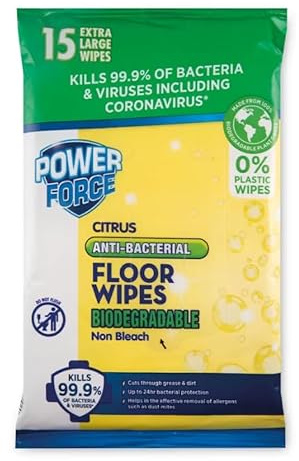 Power Force Biodegradable Floor Wipes, Citrus - 15 per pack (Pack of 2)