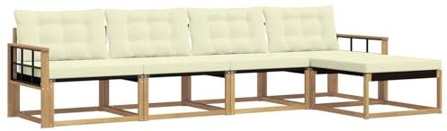 vidaXL Outdoor-Sofagarnitur mit Kissen 5 pcs Weiß und Creme, Garten, moderner, langlebiger Outdoor-Sofa, Sessel-Ecke, Lounge-Möbel, Terrasse Set