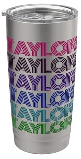 Personalized First Name Taylor Girl Groovy Retro Pink Women Stainless Steel Insulated Tumbler