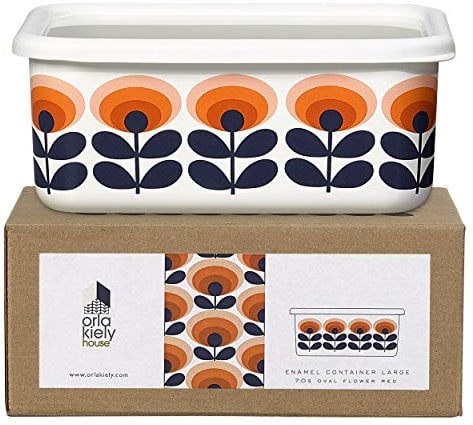 Orla Kiely AOK277 Large 70s Orange Oval Flower Storage Container, Plastic, Multicolor
