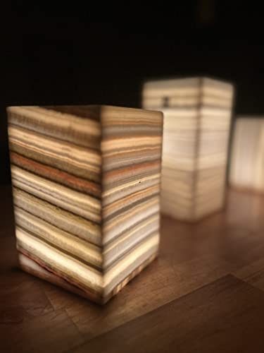 Maison Zoe Alabaster-Stein Quader Kerzenhalter 2er Set - 15cm hoch - handgeschnitzte Kerzenhalter - Deko ~ 1,5Kilos