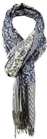 TigerTie - Designer Schal in blau grau silber gemustert mit Fransen