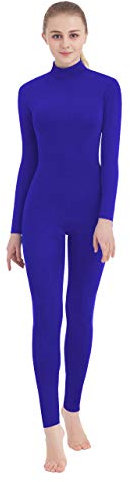 SUPRNOWA Ganzkörper-Einteiler mit Rollkragen, Spandex, ohne Füße, langärmelig, Uni, Königsblau (Fußlos), S