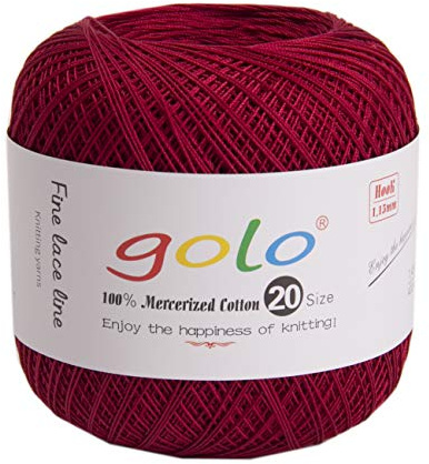 Golo - Filati per uncinetto per principianti, taglia 20 (rosso vino) filato di cotone Fou lavorato a mano 8-194