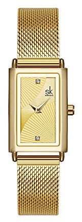 SHENGKE Montre Femme Rectangle Montre À Quartz avec Acier Inoxydable Milanese Mesh Band Business Classe Casual Robe Montre