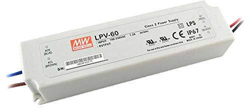 LPV-Serie MeanWell | 12V LED Konverter | 60W | Netzteil Trafo Transformator Spannungswandler Vorschaltgerät | TÜV-geprüft | luftgekühlt | IP67 | für LED Streifen & Strips (60W | 24V | A-LP-LPV-60-12)