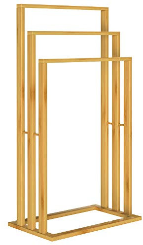 CASARIA® Handtuchhalter Stehend Bambus Holz 3 Stangen 82 x 40 x 24 cm Ablage Handtuchständer Freistehend Bad Handtuchstange Ohne Bohren Treppenförmig