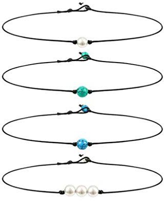 Happyyami 4pièces Collier Choker À Perles Simples Cuir Pour Femmes Bijoux Élégants Pour Toute Occasion