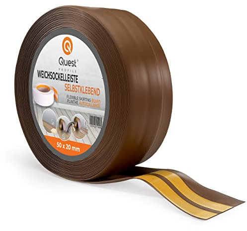 Quest Plinthe Souple Autoadhésive - 50 mm x 20 mm - Plinthe en PVC de finition - Pour l'intérieur, mur, sol, salle de bain, salon - Flexible, Étanche, Décoratif - 15 mètres, Marron