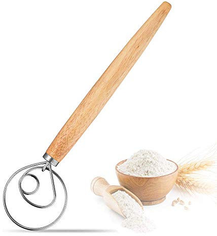 Danish Dough Whisk 12 inch Stainless Steel Bread Dough Whisks for Cooking Small Flat Wire Wisk for Kitchen Homemade Baking Tools (ONE EYE)