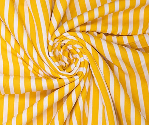 Viskosestoff - Crêpe Stoff, breite Streifen Gelb/Weiß als Meterware, 50 cm