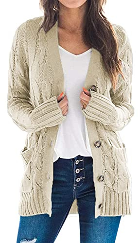 Uusollecy Cárdigan de Manga Larga para Mujer, para otoño e Invierno, Informal, con Botones, Tallas
