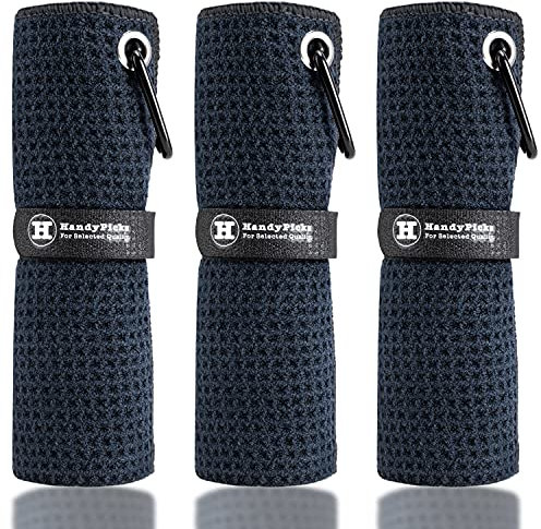 Handy Picks Mikrofaser-Golf-Handtuch (40,6 x 40,6 cm) mit Karabiner-Clip, Waffelmuster, Golf-Handtuch, Klettverschluss – das praktische Golf-Reinigungstuch, Schwarz