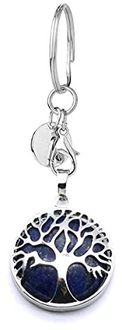 Jxuzh Porte-clés arbre vie pierre précieuse - Porte-clés arbre vie - Porte-clés naturel - Pierre précieuse naturelle - Chakra - Pierre guérison - Reiki - Porte-bonheur - Lapis lazuli 80mm Bleu Foncé