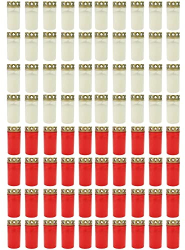 80x Grablicht Brenner Nr. 3 weiß und rot mit Deckel Grabkerzen Grablicht Grablichtkerze Trauerlicht Gedenkkerze Golddeckel