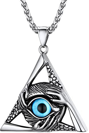 PROSTEEL Türkische Auge Kette Edelstahl Dreieck Form Anhänger mit 55+5cm Weizenkette Halskette Böser Blick Talisman Amulett Modeschmuck Accessoire für Männer