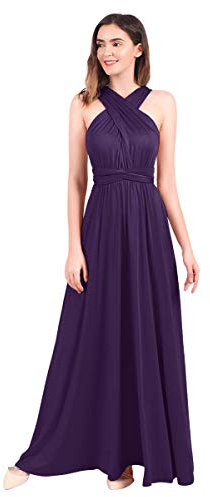 Odizli Abito da sera lungo da donna, sexy, con schiena scoperta, per feste, da ballo, viola scuro, S