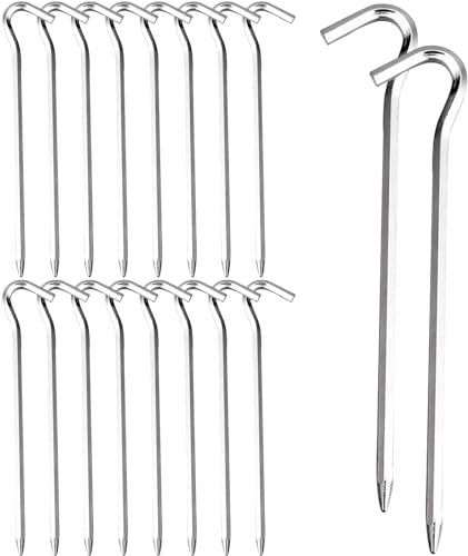 Zeltheringe, 18 Stück Heringe Camping, 18cm Metall Zelthaken, J Typ Stahl Heringe, Erdnägel Stabil Sandheringe Garten Stakes Nägel für Bergsteigen, Angeln, Abenteuer, Picknick Zelt Stabilität, Silber