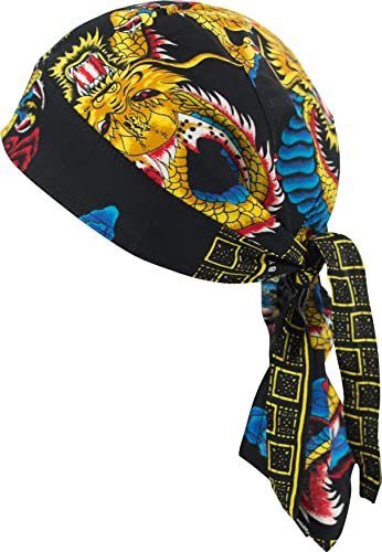fashionchimp Zandana aus 100% Baumwolle, Bandana-Kopftuch, Bikertuch für Damen und Herren, Muster-Print (Drache-Schwarz)