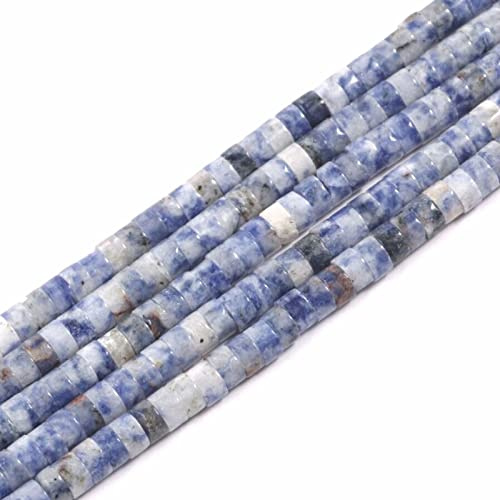 ACYUNLEI 1 Strand 4x2mm Natural Gemstone Beads Heishi Beads,Loose Flat Round Undyed Cylinder Flat Spacer Stone Beads for Bracelet Earrings Jewelry Making,Blue Spots Jasper