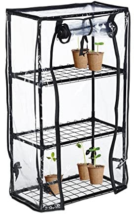 Relaxdays Serra per Il Balcone, in Ferro e Telo in PVC, Giardinaggio, a 3 Piani, 80 x 48 x 24,5 cm, Nero Trasparente