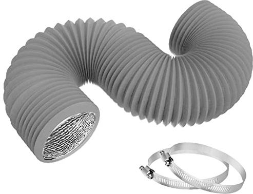 TEAIERXY 4 Inch 8FT Dryer Vent Hose,Flexible Insulated Air Ducting,Vent Hose PVC Aluminum Foil with 2 Clamps for HVAC Ventilation(Grey)