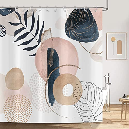 ASDCXZ Boho Style Duschvorhang 180x180 cm, Modern Abstrakt Kunst Blätter Kreisförmig Weiß Bad Waschbar Duschvorhänge Polyester Textil Wasserdicht Duschvorhang für Badewanne mit 12 Haken