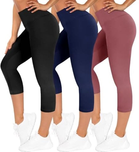 TNNZEET 3er Pack Capri Leggings Damen 3/4 für Sport, 7/8 Leggins High Waist Hose Sporthose für Gym Yoga(Schwarz/Marineblau/Rosa,S-M)