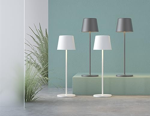 be-leuchten.com Jupiter LED Tischleuchte Tischlampe Lampe Akku Nachtleuchte mit Ladestation Kabellos 280mm Innen und Außen IP65 (Dunkelgrau)