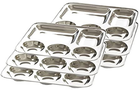 Kitchen chemistry Premium calidad acero inoxidable 5 en 1 lujo tres compartimentos platos llanos/divisor Thali divisor platos-juego de 6