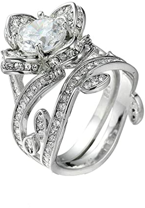Bishilin Frauen Ring mit Stein, Damen Ringe Vergoldet Rose mit Weiß Zirkonia Eheringe Hochzeit Ring Rosegold Silber Größe 52-62