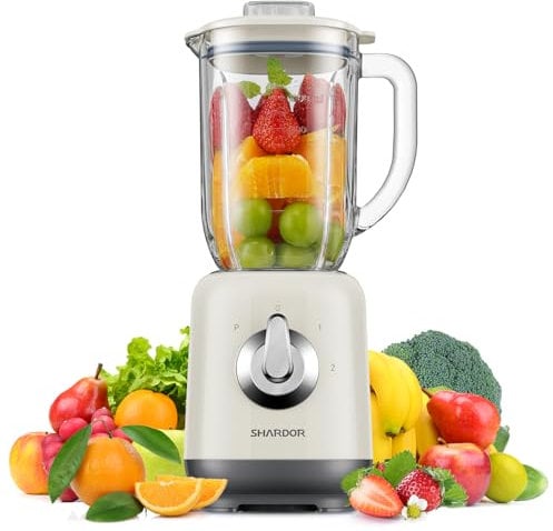 SHARDOR Blender Smoothie Maker with 6 Sharp Stainless Steel Blades, Glass Jug, 2 Speed and Pulse Ice Crushing For Milkshake, Juice, Baby Food and Vegetable Drinks, 1L Capacity
