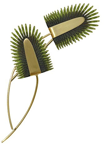 LES POULETTES BIJOUX - Broche Laiton Deux Tiges et Areca en Cuir - Vert